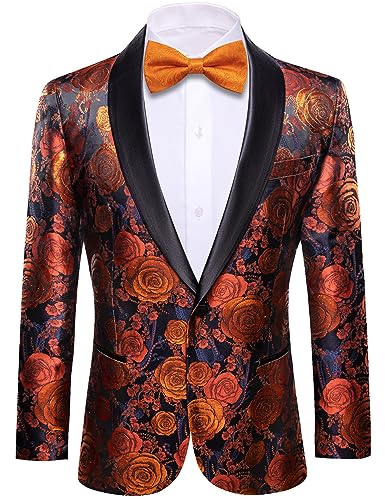 Image of Barry. Wang Men's Sport Coats & Blazers Flower Suit Jacket 1 Button Paisley Tuxedo Mardi Gras Carnival Parade Gift