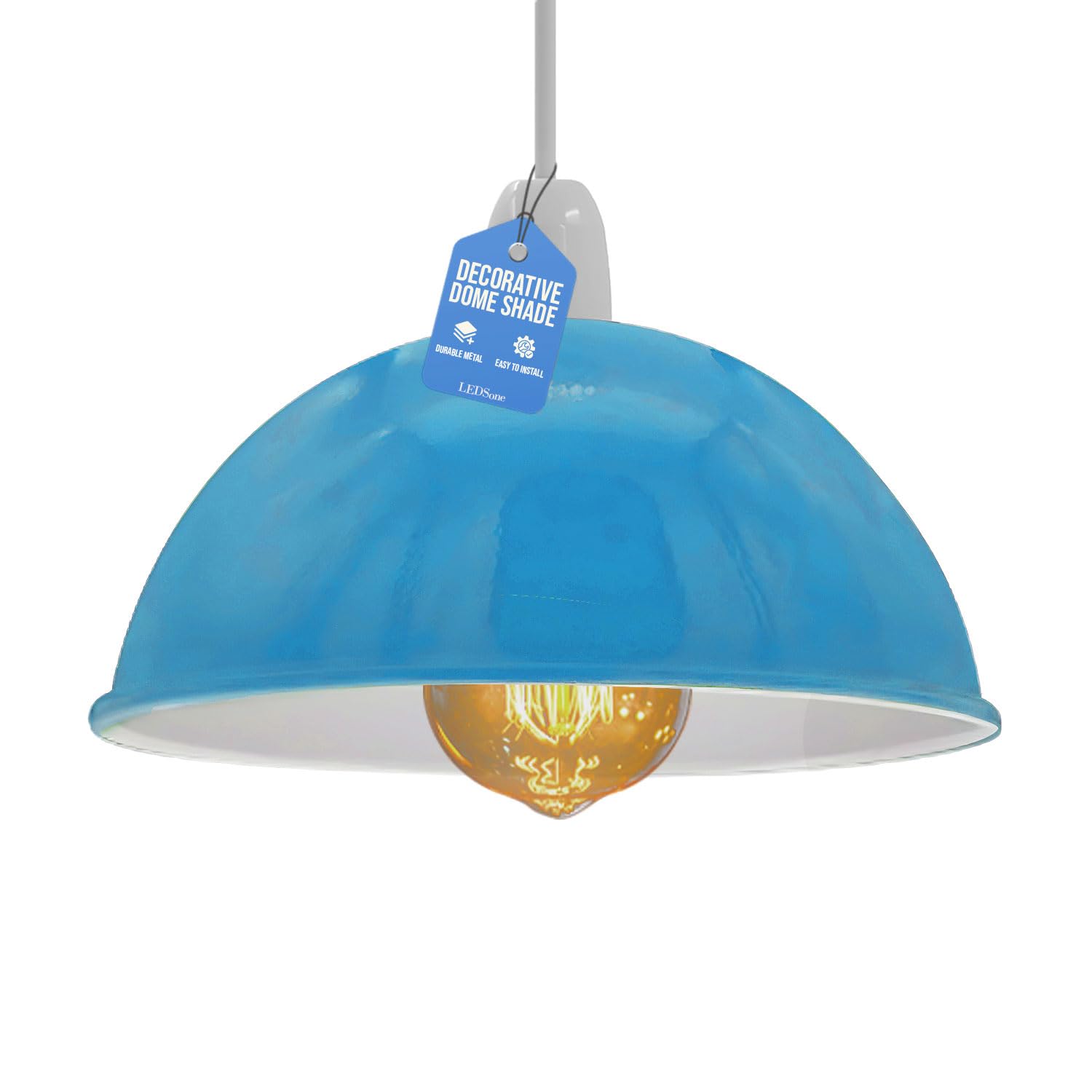 LEDSone Modern Dome Blue Pendant Lamp Shade – 21cm Industrial Metal Replacement Ceiling Light Shade Easy Fit for Kitchen, Bedroom, Living Room, Dining Room, Hallway, Restaurant and Café