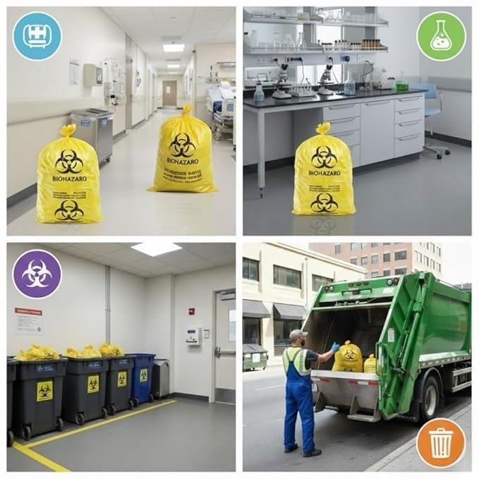 Image of Kausta Bio Hazard /Bio-Medical Waste Bag (21x24 Inch, Red-10, Blue-10, Yellow-10) Pack of 30 Bio‑Hazard /Biomedical Waste Bags Biohazard /Bio‑Medical Waste Bag leak-proof waste bags (Yellow)