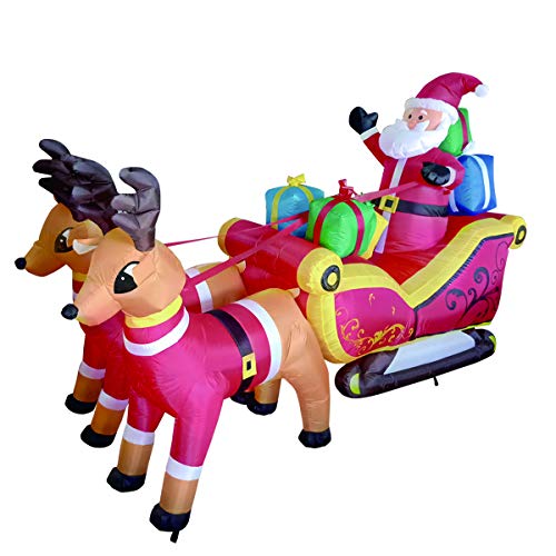 GOOSH Christmas 7 Foot Inflatable Reindeer Sledding with Santa Claus LED Lights Indoor Outdoor Yard Lawn Decoration - Cute Fun...