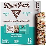 Munk Pack Nut & Seed Bar Coconut Almond Dark Chocolate | 1g Sugar, Low Carb & Keto, 3g Protein | Gluten Free, Plant Based, Zero Added Sugar | Sweet & Nutty Breakfast & Snack Bars | 12 Count