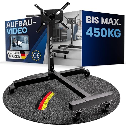 WERKTHOR Motorständer 450kg für Hobby & Werkstatt Motorhalter 360 drehbar Motorbock Schwarz mobil Montageständer für leichte PKW Motoren & Getriebe Engine Stand 1000lbs