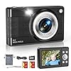 Digital Camera-56MP FHD 1080P Cameras for Photography-Autofocus Point and Shoot Vlogging Camera with 16X Zoom, 32GB TF Card, 2 Batteries,Lanyard- Compact Small Camera for Kids Teens Boys Girls（Black