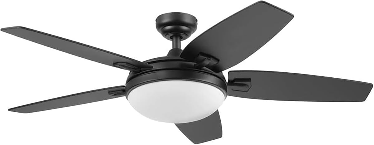 Ceiling Fans Carmel, 48 Inch Contemporary Indoor LED Ceiling Fan with Light, Remote Control, Dual Mounting Options, Dual Finish Blades, Reversible Motor - 51912-01 (Black)