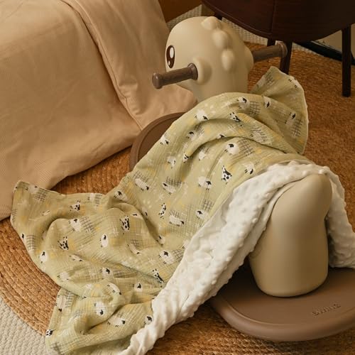 Image of GLLQUEN BABY Blanket,Muslin Cotton Front,Minky Back,30x40 | Soft crib blanket for infant toddler boys & girls. Perfect nursery throw blanket for stroller, travel & baby shower gifts