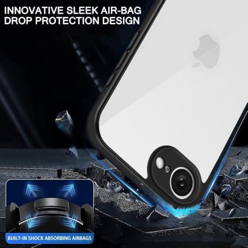 Image of VONZEE Clear Transparent Back Cover Case for iPhone 16e / iPhone 17e with Camera Protection Anti Yellow Slim Fit Anti-Fingerprint & Lightweight Protective Cover-Black