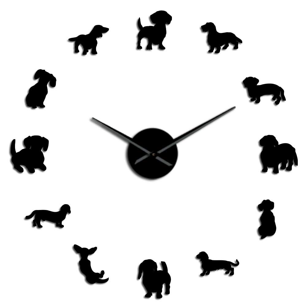 Horloge murale teckel sans cadre montre géante noire 27in sticker 3D pour grand mur
