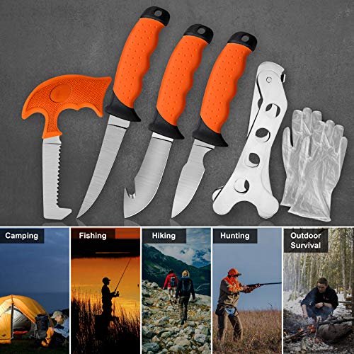 MIZUSUPI Hunting Knife Kit - Portable Butcher Processor Set for Deer Hunting, Fishing, Camping Game Cleaning Set for Hunters and Fishermen, Gear Accessories Set for Men, Hunting Knives 4 Pcs