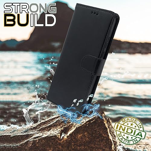 Image of Pikkme Realme 10 Pro Plus 5G Flip Cover Leather Finish | Inside TPU with Card Pockets | Wallet Stand and Shock Proof | Complete Protection Flip Case (Black)