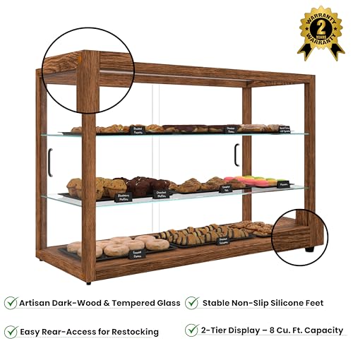 Image of KoolMore 42 in. Horizontal Dark Wood Countertop Dry Bakery Display Case, Large Bread, Pastry and Dessert Display with Tempered Glass