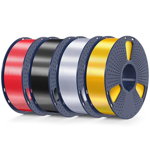 Image of 3D Printer Silk Filament, SUNLU Shiny Silk PLA Filament 1.75mm, Smooth Silky Surface, Great Easy to Print for 3D Printers, Dimensional Accuracy + /- 0.02mm, Silk Light Gold+Silver+Black+Red 4KG
