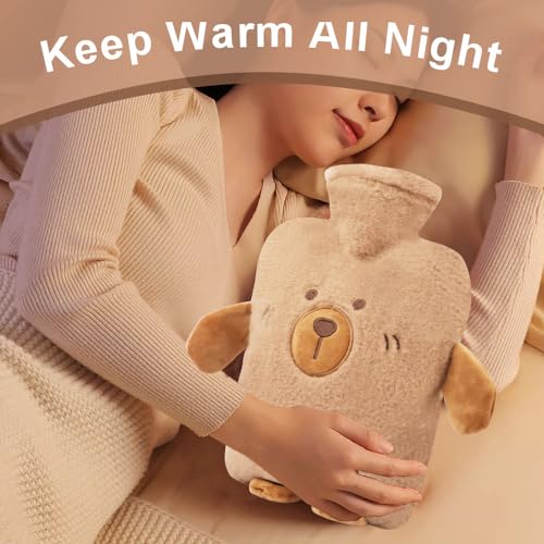 FIVAVA Wärmflasche mit Bezug 2L, Wärmeflasche Groß mit Kuschelweichem Bezug, Süße Wärmflasche Tier, Hot Water Bottle zur Schmerzlinderung,Geschenke für Familie und Freunde