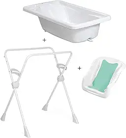 Kit Banheira Banho Bebê Rigída Branca Burigotto Com Suporte e Redutor