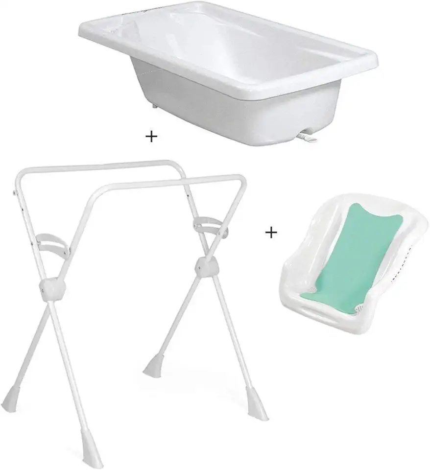 Kit Banheira Banho Bebê Rigída Branca Burigotto Com Suporte e Redutor