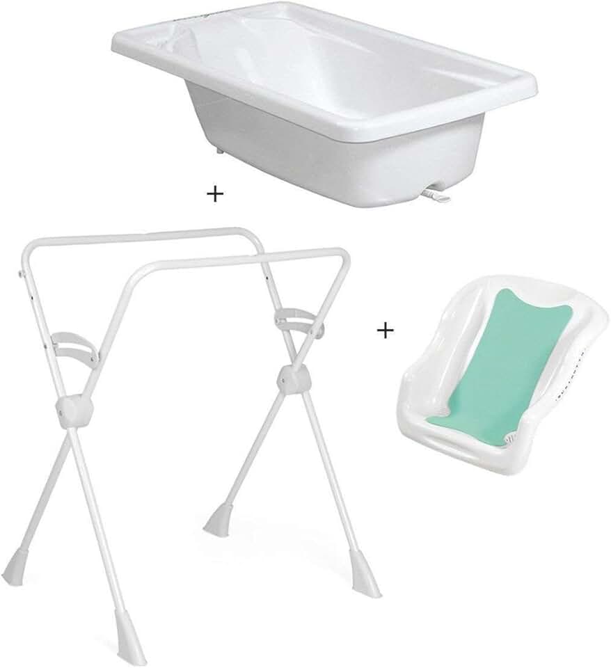 Kit Banheira Banho Bebê Rigída Branca Burigotto Com Suporte e Redutor
