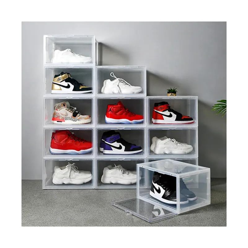 Shoe Boxes,Stackable Shoe Storage Organizer with Lids,Clear Plastic Shoes Case Magnetic Side Open to Display Sneaker/High Heels etc... (Pack Of 2)