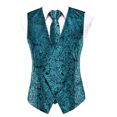 Slim Fit 4 Piece Vest Tie Pocket Square Cufflinks Silk Men Vest Tie Set Suit Dresses Wedding Paisley Floral Vest - Main Image