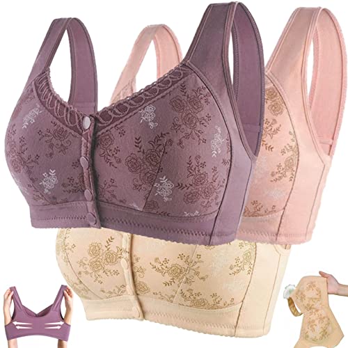 Wm Stylist Bra for Seniors,Glamorette-Cotton Front Closure Bra,Convenient Front Button Bra