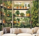 QGHOT Plant Tapestry Green Botanical Tapestry Wall Hanging Vintage Potted Tapestries for Bedroom Living Room Decor 80x60in