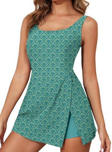 Image of Aleumdr One Piece Swimdress Swimsuit for Women Tummy Control Split Swim Dress Skirt Bathing Suit with Pockets