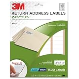 3M Permanent Adhesive Recycled Return Address Labels, 0.66 x 1.75 Inches, White, 1500 per Pack (3700-R)