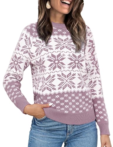 Demegimi Jersey Suéter de Navidad Suéter Divertido Navidad Copo Invierno Ropa de Punto de Reno Manga Larga Suéteres Invierno de Cuello Redondo