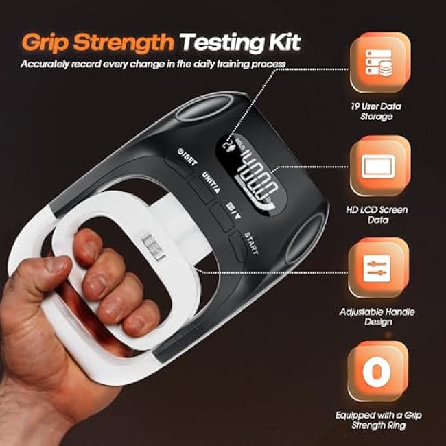 Grip Strength Tester & Trainer 2-in-1 Combo Set-Digital Hand Dynamometer with LCD Display, Max 400lb/180kg Capacity, Resistance Ring with Ergonomic Design for Sports, Gym, Home & Rehab