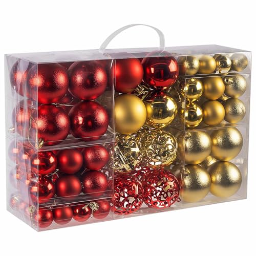 Beutrain Christbaumschmuck rot Gold,100er Set Weihnachtskugeln Gold...