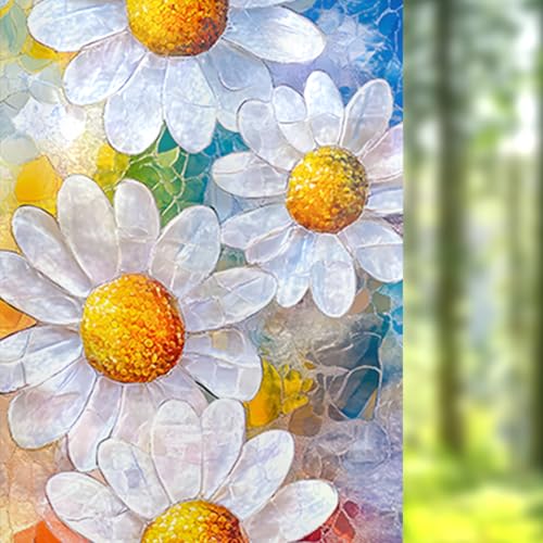Image of Nuxovilar Sparkle Bright Daisy Floral Pattern Window Film 17.7x39.4 PVC