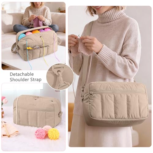 Image of MYBAGZIGN Crochet Bag Organizer for Yarn & Hooks, Large Capacity Yarn Storage Bag with Yarn Holder Holes, Portable Crochet & Knitting Bag for Crocheting on the Go, Craft Travel Bag Gifts for Women