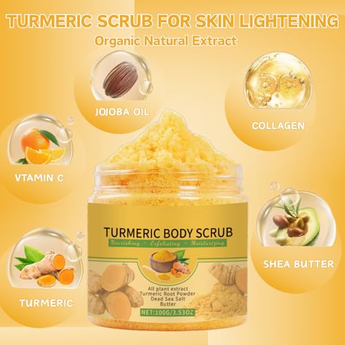 Turmeric Body Scrub - Natural Exfoliating Body Scrub with Shea Butter & Dead Sea Salt, Gentle Moisturizing Body Polish for Smooth & Glowing Beauty Skin, Vegan & Organic Body Care for Women & Men - Image 3