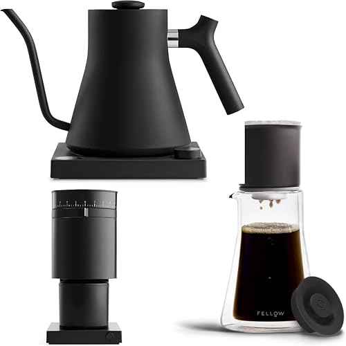 Fellow Stagg EKG - Hervidor eléctrico de cuello de cisne para amantes del café negro mate, set de cafetera para verter XF, molinillo de café cónico