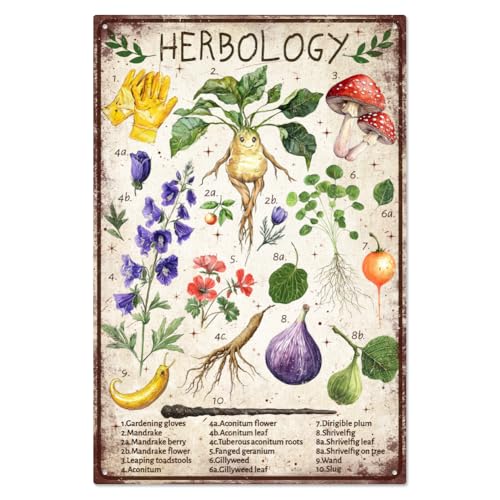 WADORN Vintage Metal Sign with Botanical Plants, 20 x 30 cm, retro tin plate with English language lettering Medicines, decoration for home, garden, bar, garage