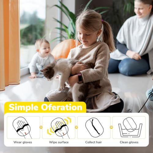 Image of Qpets Pet Hair Removal Glove, Anti-Static Pet Deshedding Grooming Glove, 5-Finger Design, Mesh Fabric & Wrist Strap Design, Quickly Remove Shedding Cat Dog Hair on Couch, Bed, Clothes (21.5x17CM)