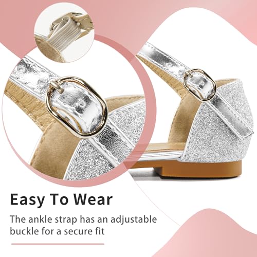 Aomigoct Girls Dress Shoes Sandals : Toddler Glitter Princess Flats for Birthday Wedding Party - Little Kid School Walking Shoe4