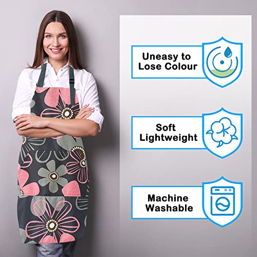 LECTNORE Floral Waterproof Apron with Pocket, Adjustable Kitchen Apron for Cooking and Gardening, Style 1 - Image 3