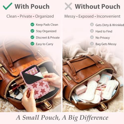 Image of KJQJLY 2 Pack Portable Tampon Organizer Bag Tampon Holder & Storage Case with Zipper for Travel, Discreet Period Bag for Purse, Waterproof Feminine Products Pouch for Women (Star)