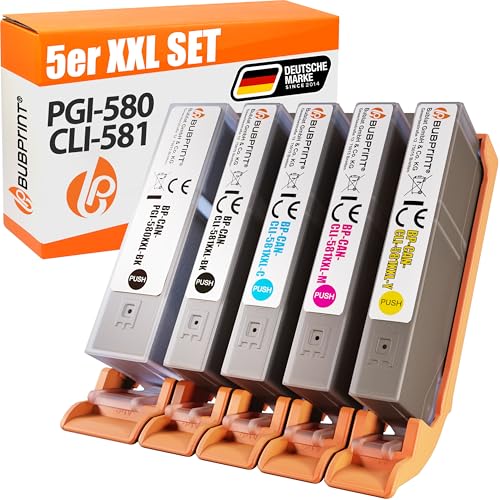 Bubprint 5 Druckerpatronen kompatibel als Ersatz für Canon PGI-580 CLI-581 XL Pixma TR7550 TR8500 TR8550 TS6100 TS6150 TS6151 TS6250 TS705 TS8150 TS8151 TS8250 TS9150 TS9155 TS9550 Multipack