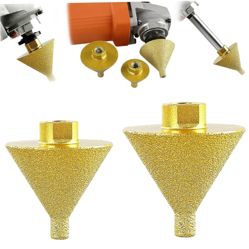 Juego de brocas avellanadoras resistentes de 38 mm y 50 mm Brocas de diamante en forma de paraguas para azulejos de porcelana 2 piezas de biselado de diamante para amoladoras angulares