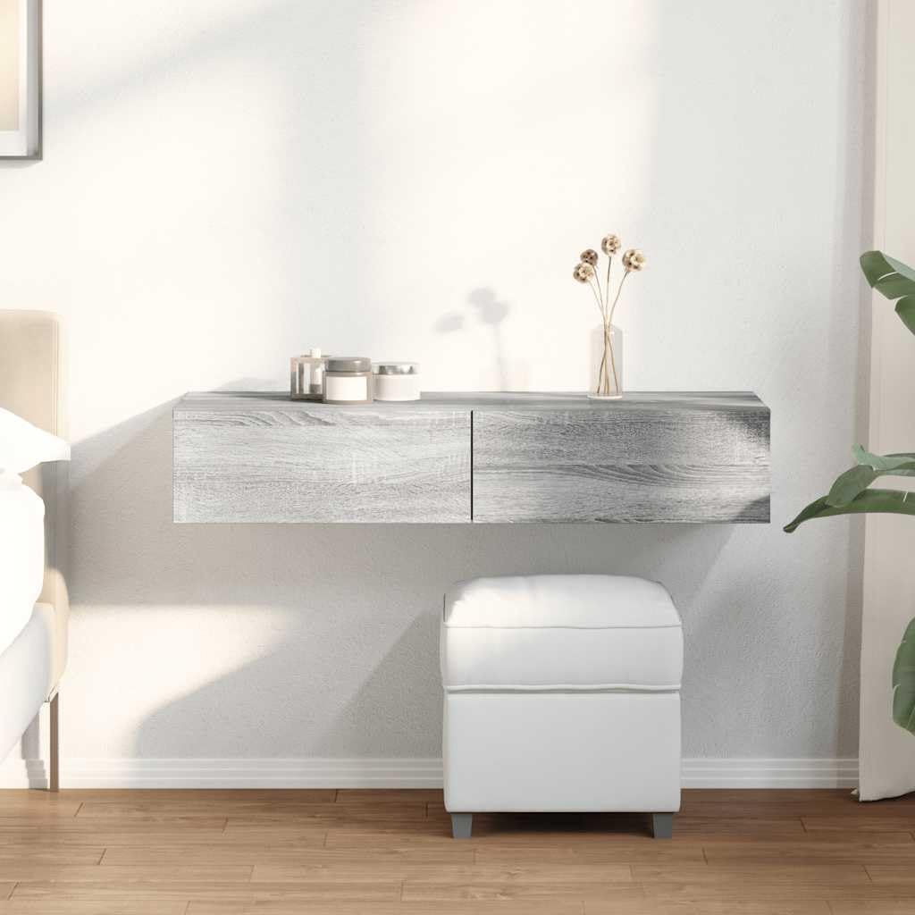 Étagère flottante en bois avec tiroirs meuble rangement mural salon