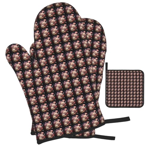 Gants de cuisine anti-brûlure à fleurs pour plat chaud et micro-ondes