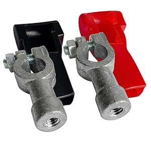 Ampper 3/8″-16 Thread Male Lead Top Post to Side Post Terminal Adapters, Standard Top Post to Standard GM Side Post Terminals (+/-) W/Cover (1 Pair)