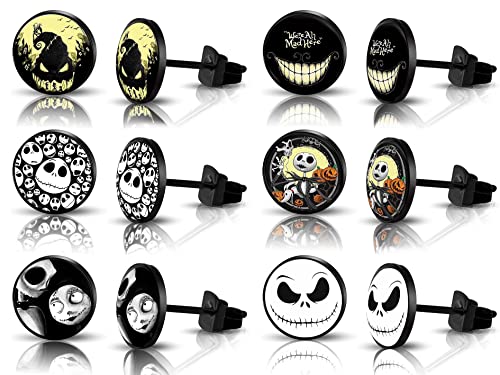 SIISPRI 6Pairs halloween Stud Earrings Mens Earrings Set Hypoallergenic Surgical Stainless Steel Round Circle Button Stud Post Earrings 10MM