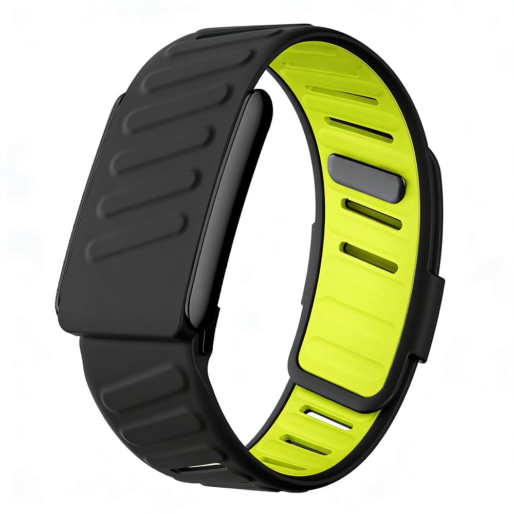 VeveXiao Rugged Comfort Silicone Wristband Compatible with WHOOP 5 | Whoop MG Bands, Durable Soft Silicone Sports Loop Strap for Men Women with Metal Frame Connector (Black lime, Whoop 5.0 One/Peak)