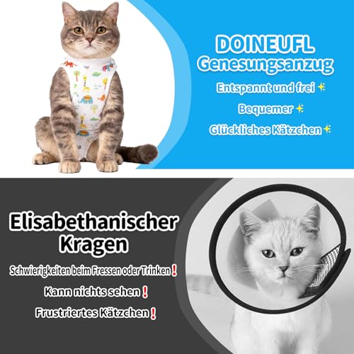 DOINEUFL 2 Stück Katzenbody nach Operationen, Antileckend Katzenbody, Baby-Baumwollmaterial Katzen Kleidung für Sterilisation, Entwöhnung & bei Hautkrankheiten (M, Alpaka + Löwe)