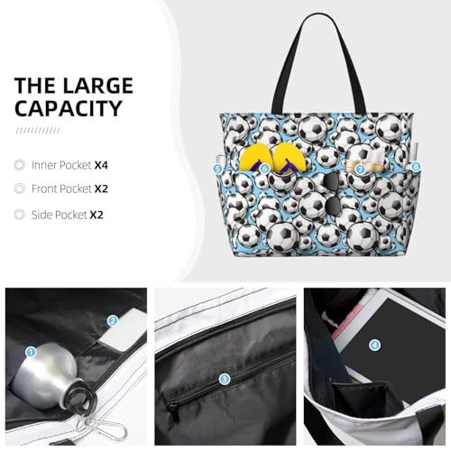 Football Soccer Ball Print Beach Pool Bags Tote For Women Ladies Large Gym Tote Carry On Bag For Weekender Travel Waterproof3