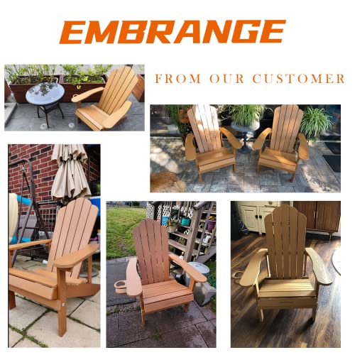 Embrange Adirondack Chair With Cup Holder, Fire Pit Chair,All Weather Resistant Poly Lumber Patio Chair With Wood Grain&Cloud-Like Backboard. Sturdy Lounge Chair For Patio&Lawn & Garden (Teak) #TOP3