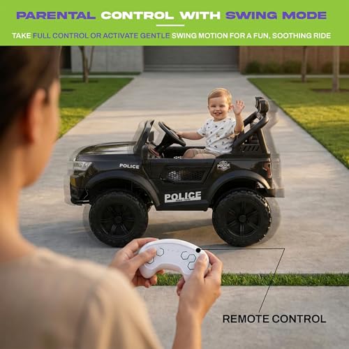 Image of Baybee RogueX Police Edition Battery Operated Jeep for Kids with Parental Control, Baby Ride On Electric Car with RGB Lights, Music & Swing Mode, Rechargeable Battery Car for Kids 2 to 6 Years (Black)