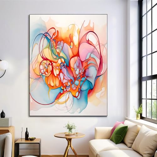 Cuadro de acuarela abstracto en lienzo de 60x90cm con vistosas líneas decorativas