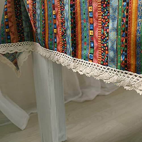 Nappe coton lin bleu rétro rectangle 140x160 cm de style ethnique - 6